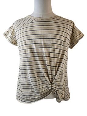 Dress Barn Striped Knot-Front Top Mustard Charcoal Cream 1X